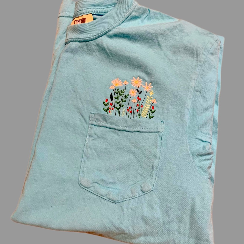 Wildflowers Embroidered Pocket Tee